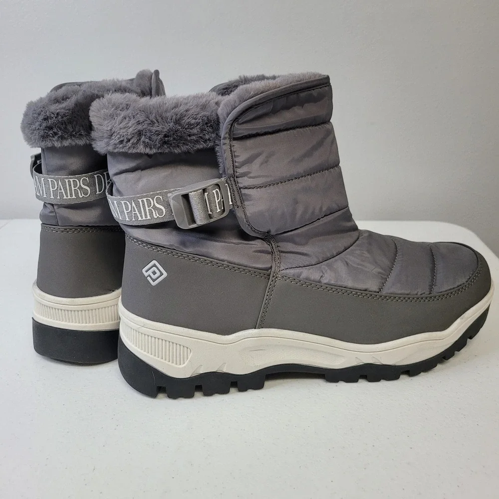 Dream Pairs Womens Gray‎ Faux Fur Lined Quilted Winter Snow Boots Size 10